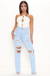 Reminding Me High Rise Straight Leg Jeans - Light Blue Wash Ins Street